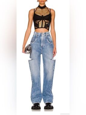 Maison Martin Margiela Light Blue Distinctive Cut-Out Wide-Leg Jeans
